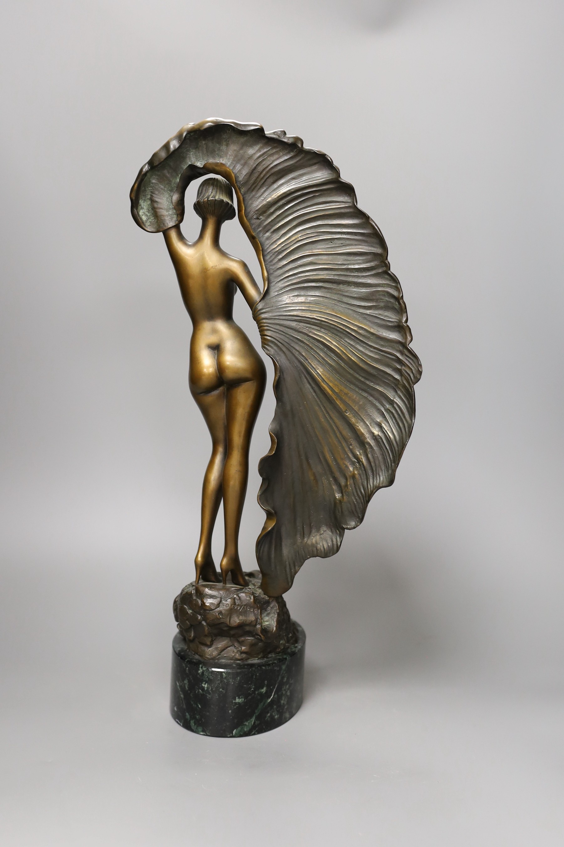 An Erte limited edition bronze dancer on marble plinth, 43cm tall